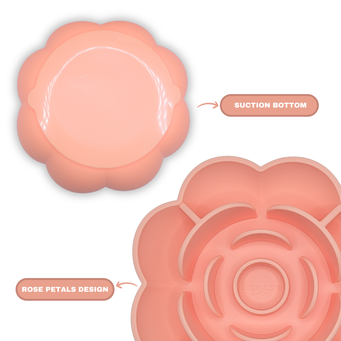 Rose-Shaped Silicone Pet Slow Feeder Bowl 🌹 Peach Beige