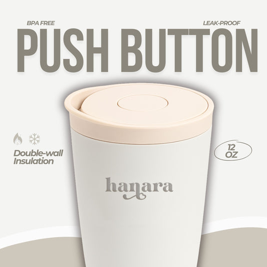 12oz Push-Button Stainless Steel Travel Mug – Leak-Proof, Double Wall, Keeps Drinks Hot 6H / Cold 12H (Gray)