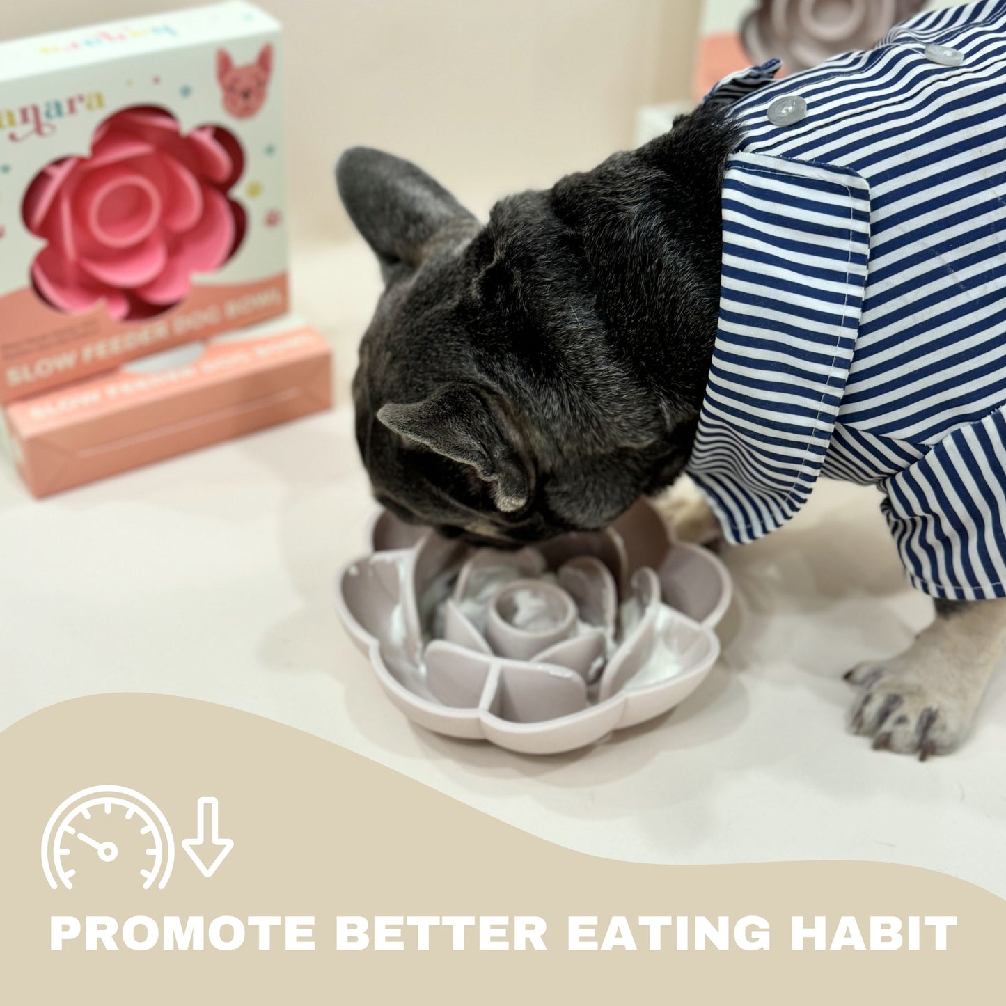 Rose-Shaped Silicone Pet Slow Feeder Bowl 🌹 Misty Gray