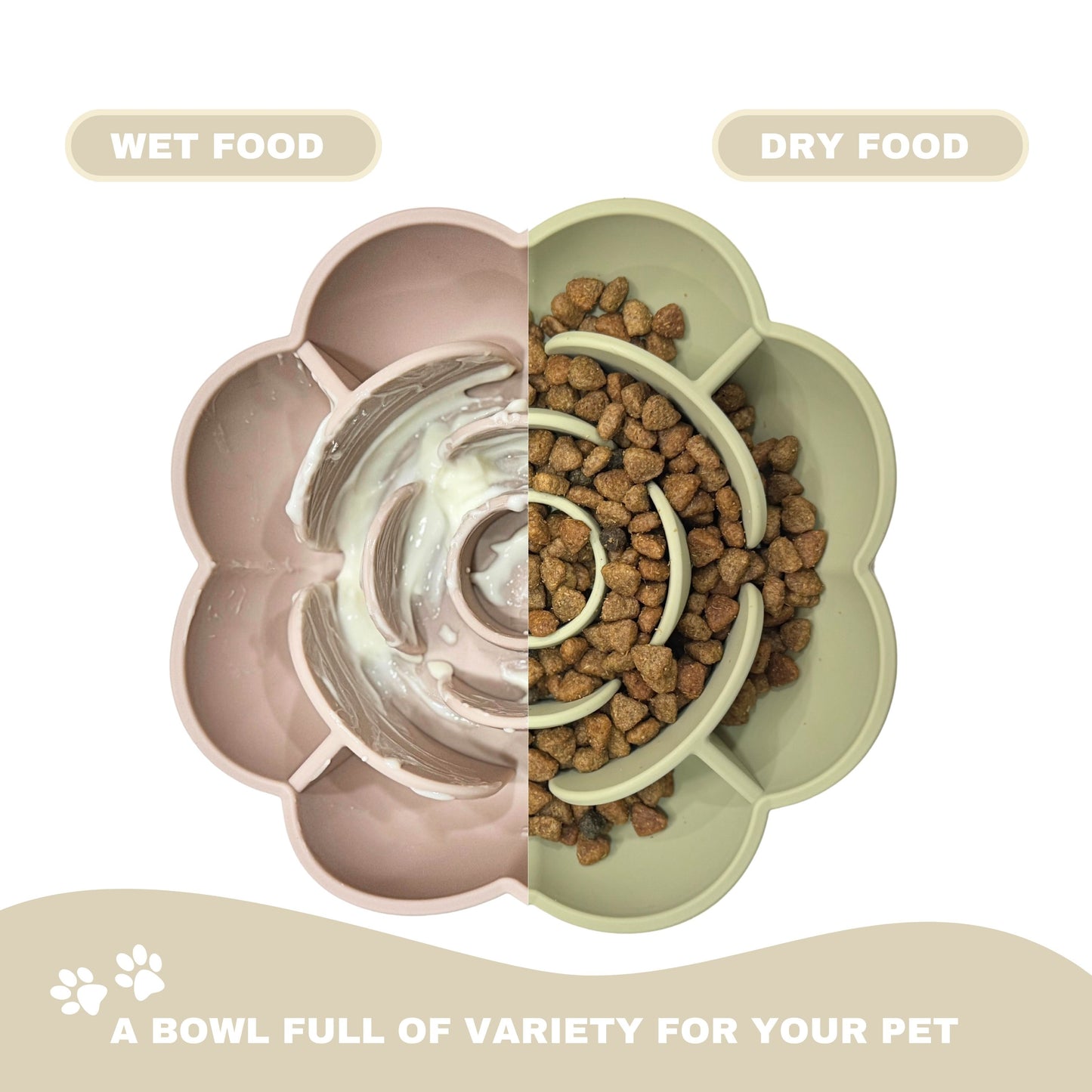 Rose-Shaped Silicone Pet Slow Feeder Bowl 🌹 Misty Gray