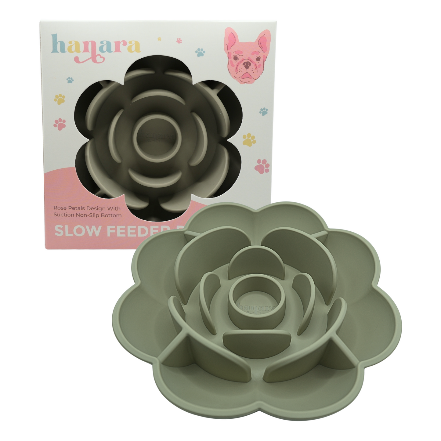 Rose-Shaped Silicone Pet Slow Feeder Bowl 🌹 Sage Green
