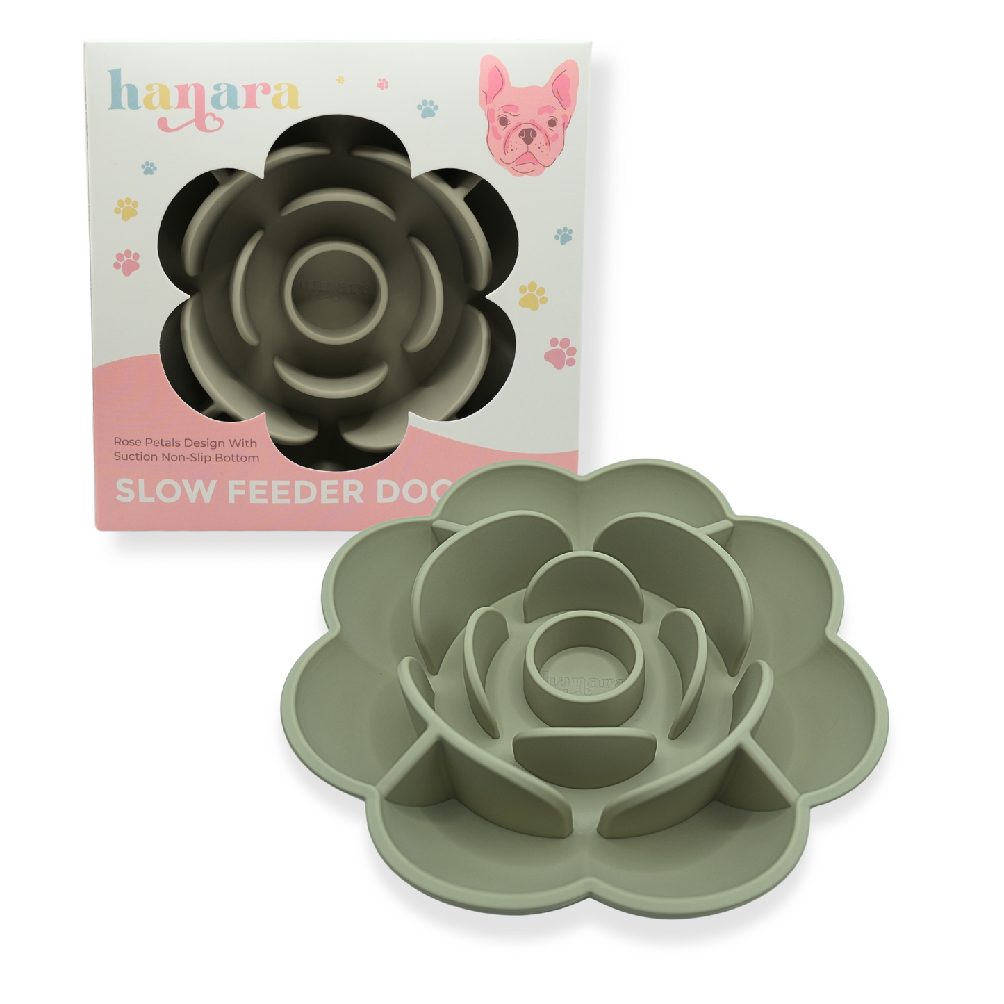 Rose-Shaped Silicone Pet Slow Feeder Bowl 🌹 Misty Gray