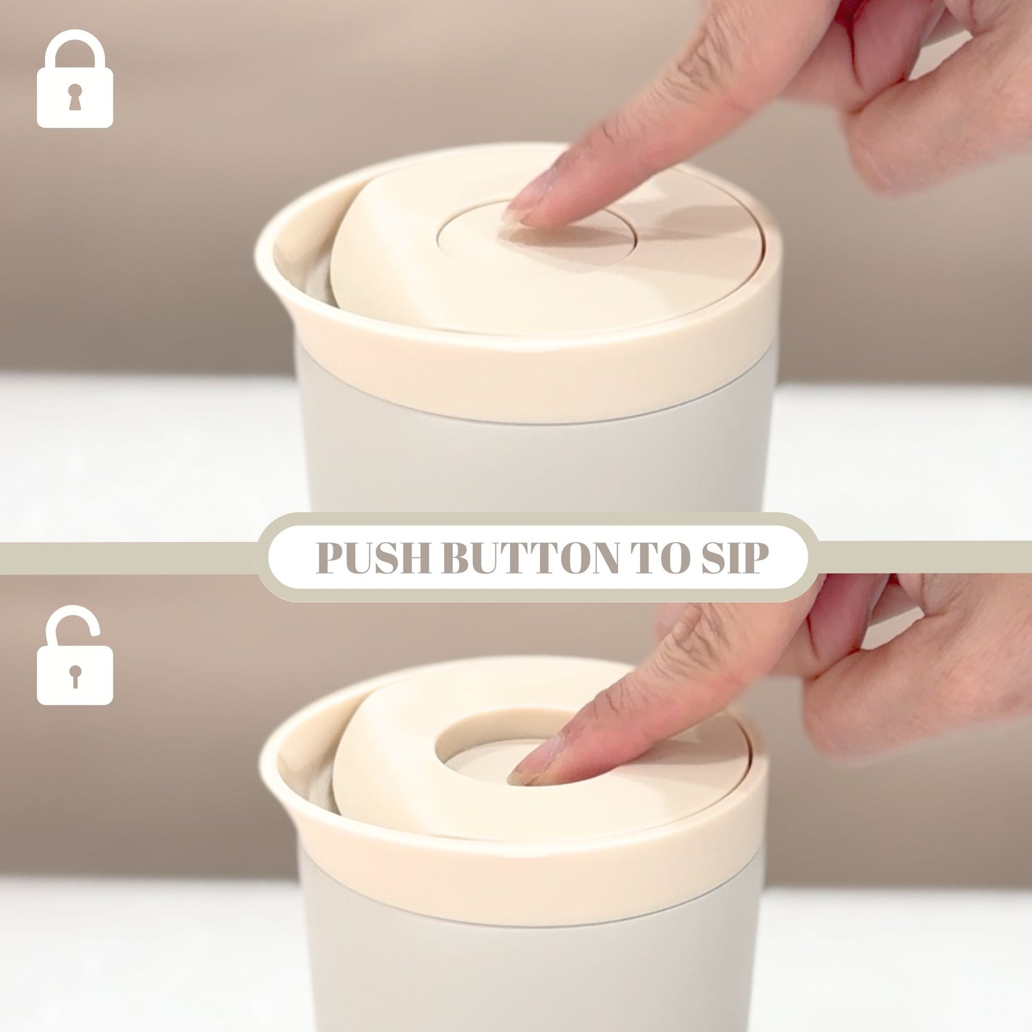 12oz Push-Button Stainless Steel Travel Mug – Leak-Proof, Double Wall, Keeps Drinks Hot 6H / Cold 12H (Gray)