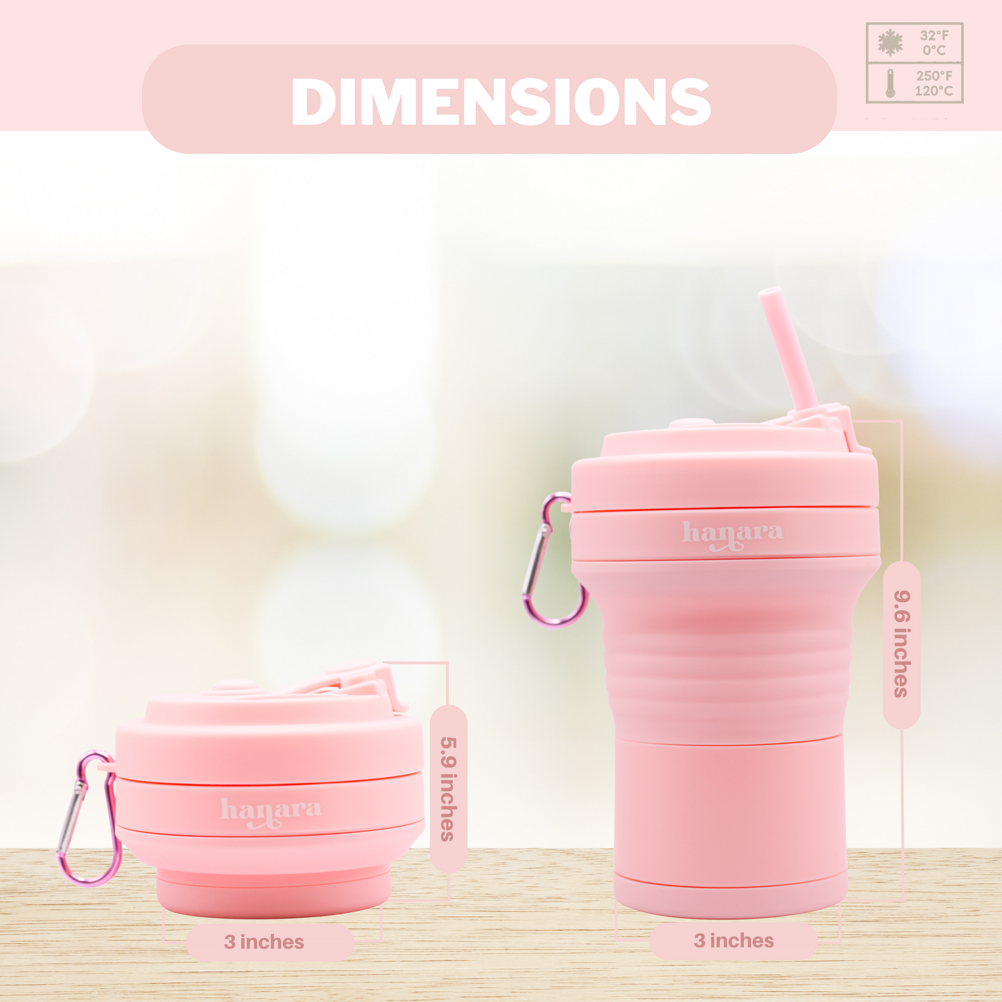 Pink Collapsible Coffee Cups With Reusable Silicone Straw, 18 Oz / 550 Ml
