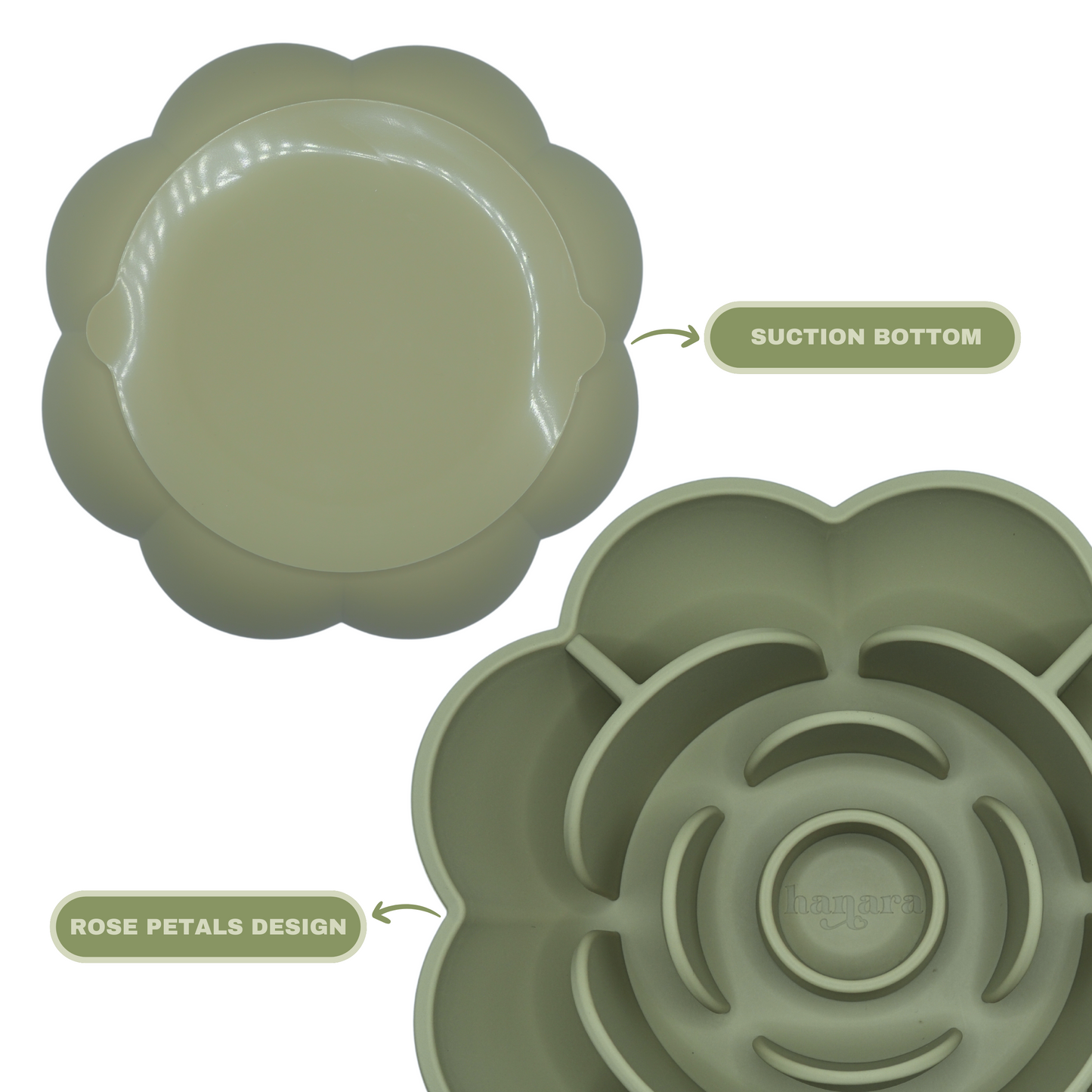 Rose-Shaped Silicone Pet Slow Feeder Bowl 🌹 Sage Green