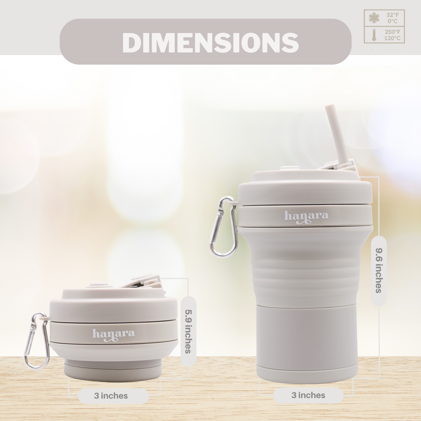 Gray Collapsible Coffee Cups With Reusable Silicone Straw, 18 Oz / 550 Ml