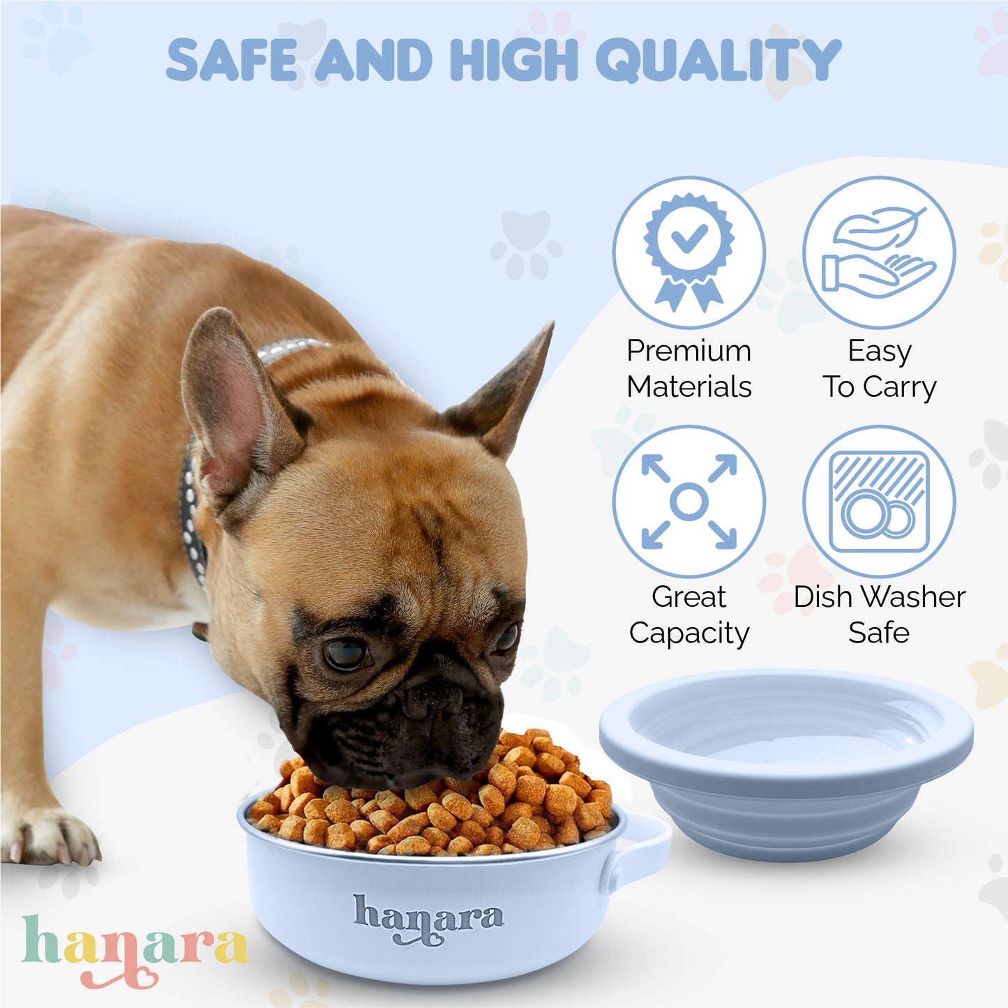 2-in-1 Insulated Stainless Steel Dog Bowl with Extra Collapsible Lid and Handle for Dog Cat Pet | Non Slip Rubber Bottom | Portable, Great for Indoor, Outdoor| 30 OZ (Plus 20 oz) (Blue)