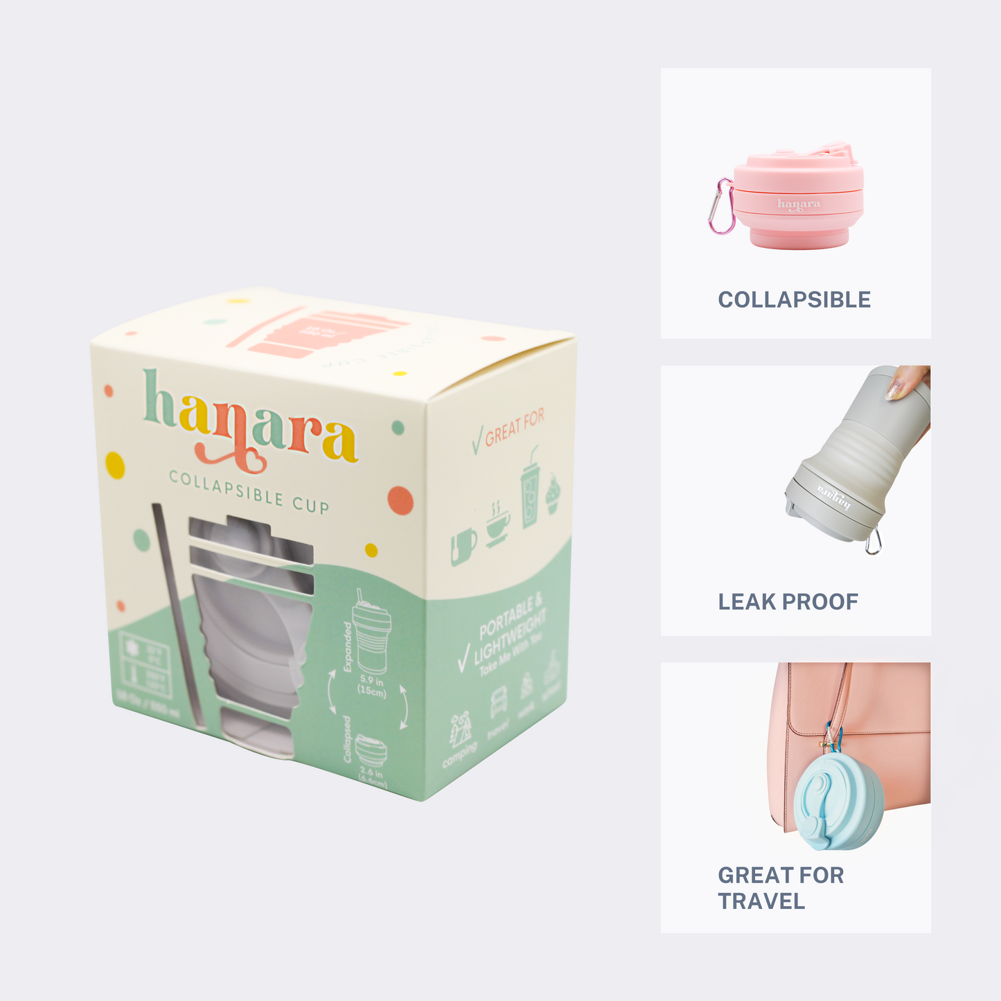 Pink Collapsible Coffee Cups With Reusable Silicone Straw, 18 Oz / 550 Ml