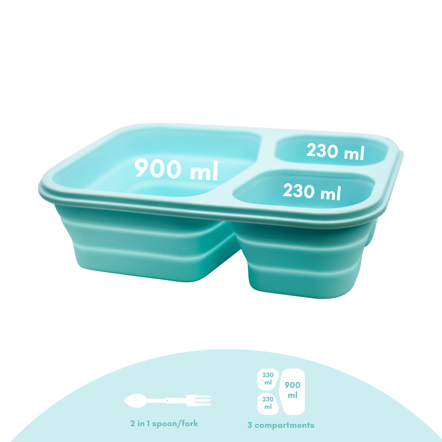HANARA Collapsible Bento Lunch Box | Large Capacity, 3 Compartments, Sauce Container, Fork, Spoon | For Travel, Work, School, Out Door Activities | Bpa-Free, Microwave-Safe | BLUE