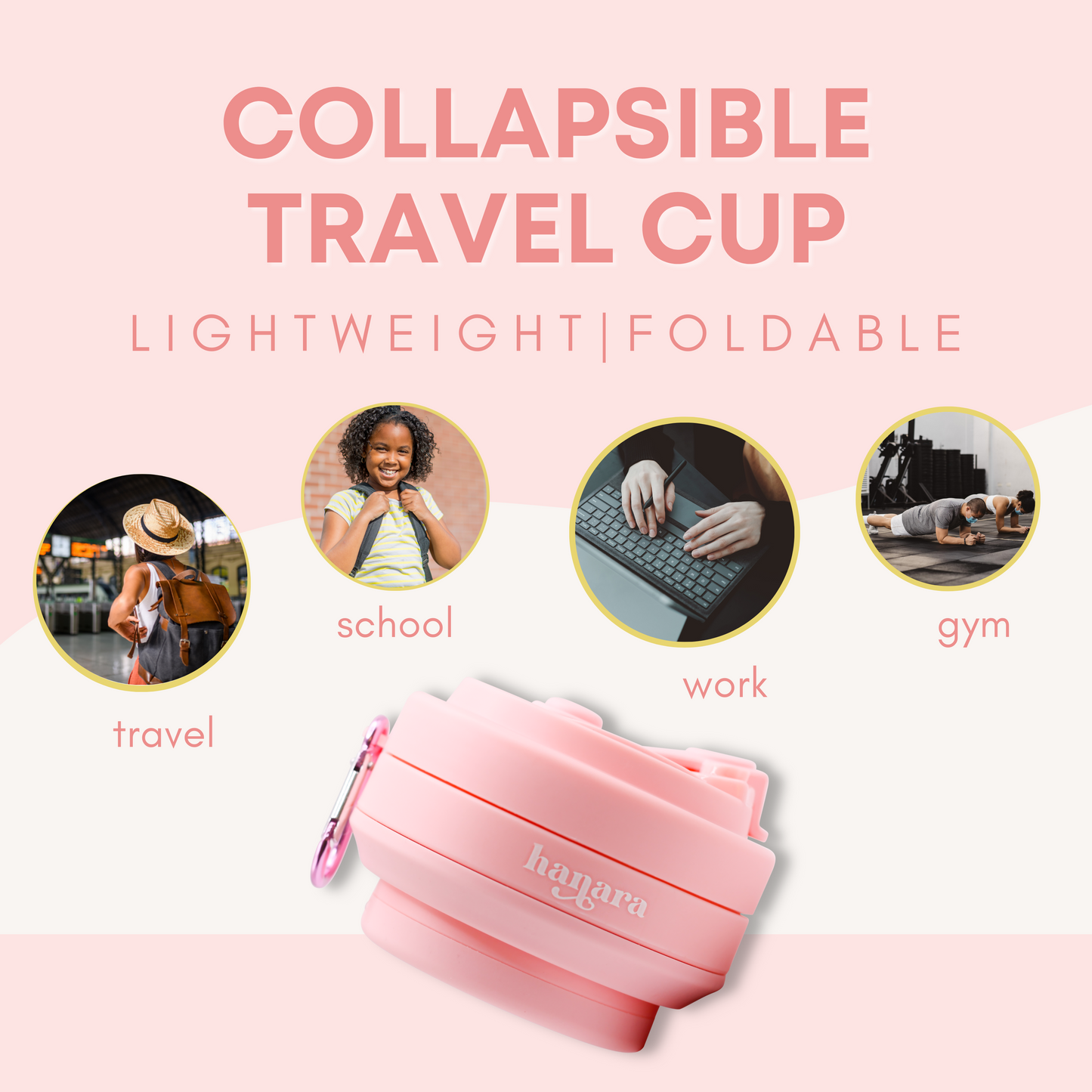 Pink Collapsible Coffee Cups With Reusable Silicone Straw, 18 Oz / 550 Ml