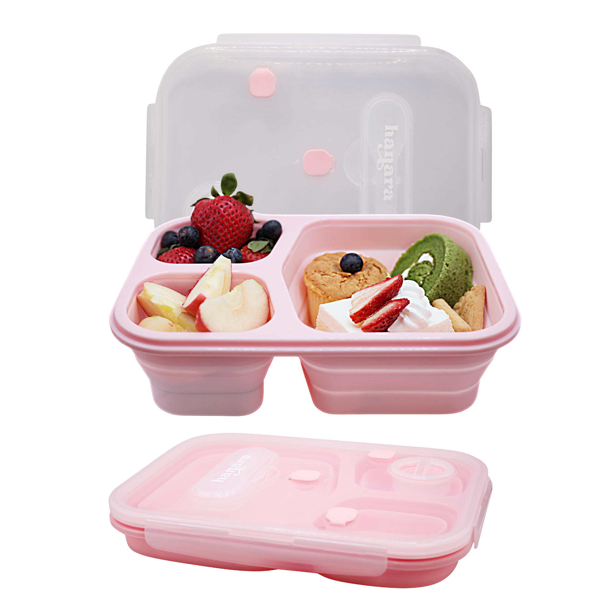 Hovtoil Bento Case Storage Food 3 Compartment Useful Cute Cartoon Lunch Container Organizer, Size: Large, Pink