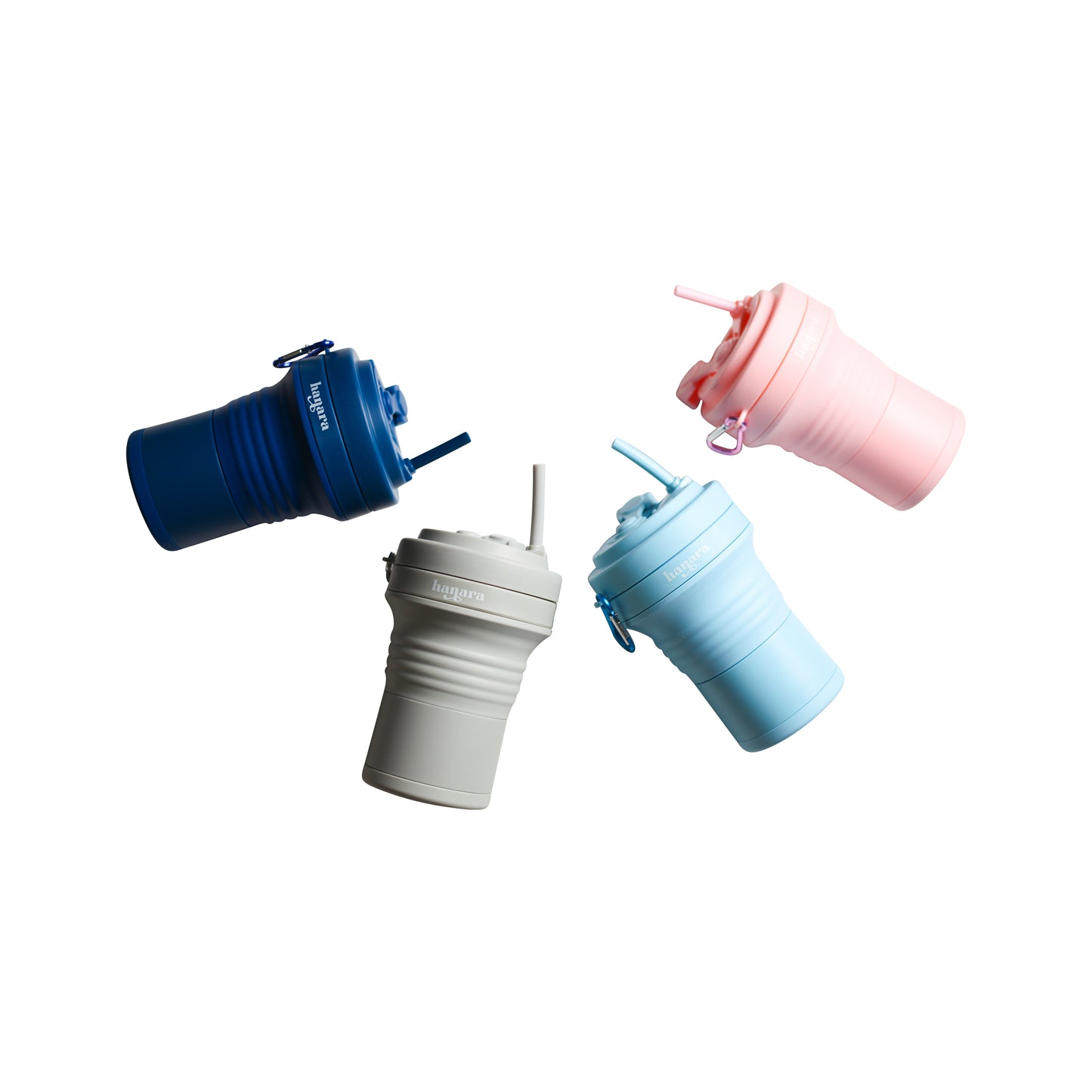 Gray Collapsible Coffee Cups With Reusable Silicone Straw, 18 Oz / 550 Ml