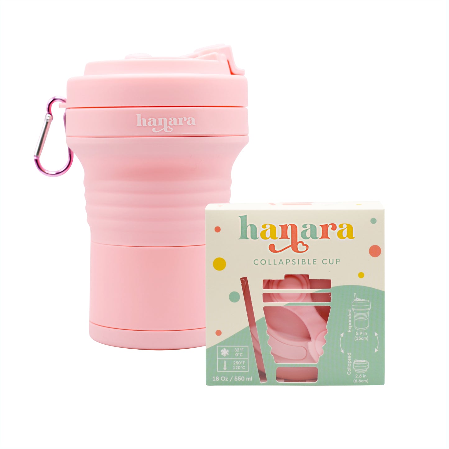 Pink Collapsible Coffee Cups With Reusable Silicone Straw, 18 Oz / 550 Ml