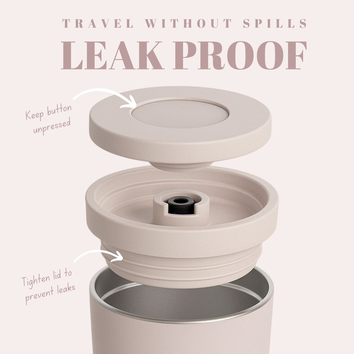 12oz Push-Button Stainless Steel Travel Mug – Leak-Proof, Double Wall, Keeps Drinks Hot 6H / Cold 12H (Pink)