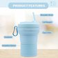 Blue Collapsible Coffee Cups With Reusable Silicone Straw, 18 Oz / 550 Ml