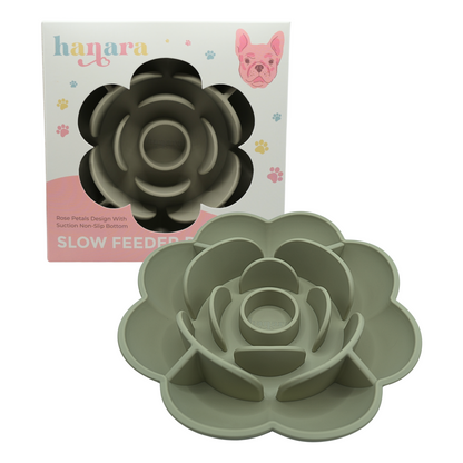 Rose-Shaped Silicone Pet Slow Feeder Bowl 🌹 Sage Green