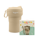Beige Collapsible Coffee Cups With Reusable Silicone Straw, 18 Oz / 550 Ml