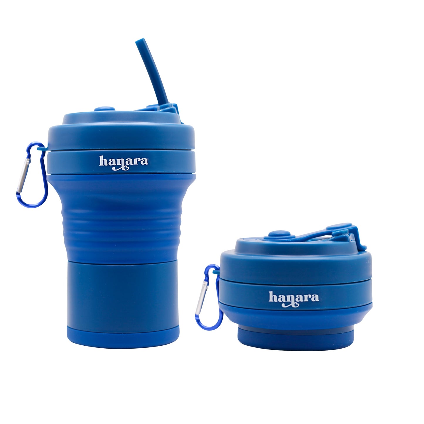 Navy Blue Collapsible Coffee Cups With Reusable Silicone Straw, 18 Oz / 550 Ml